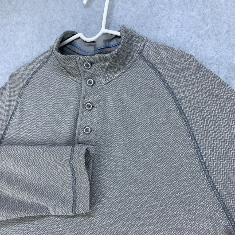 Tommy Bahama Pullover Mens XL Gray Herringbone Henley Mock Neck TB211328R
